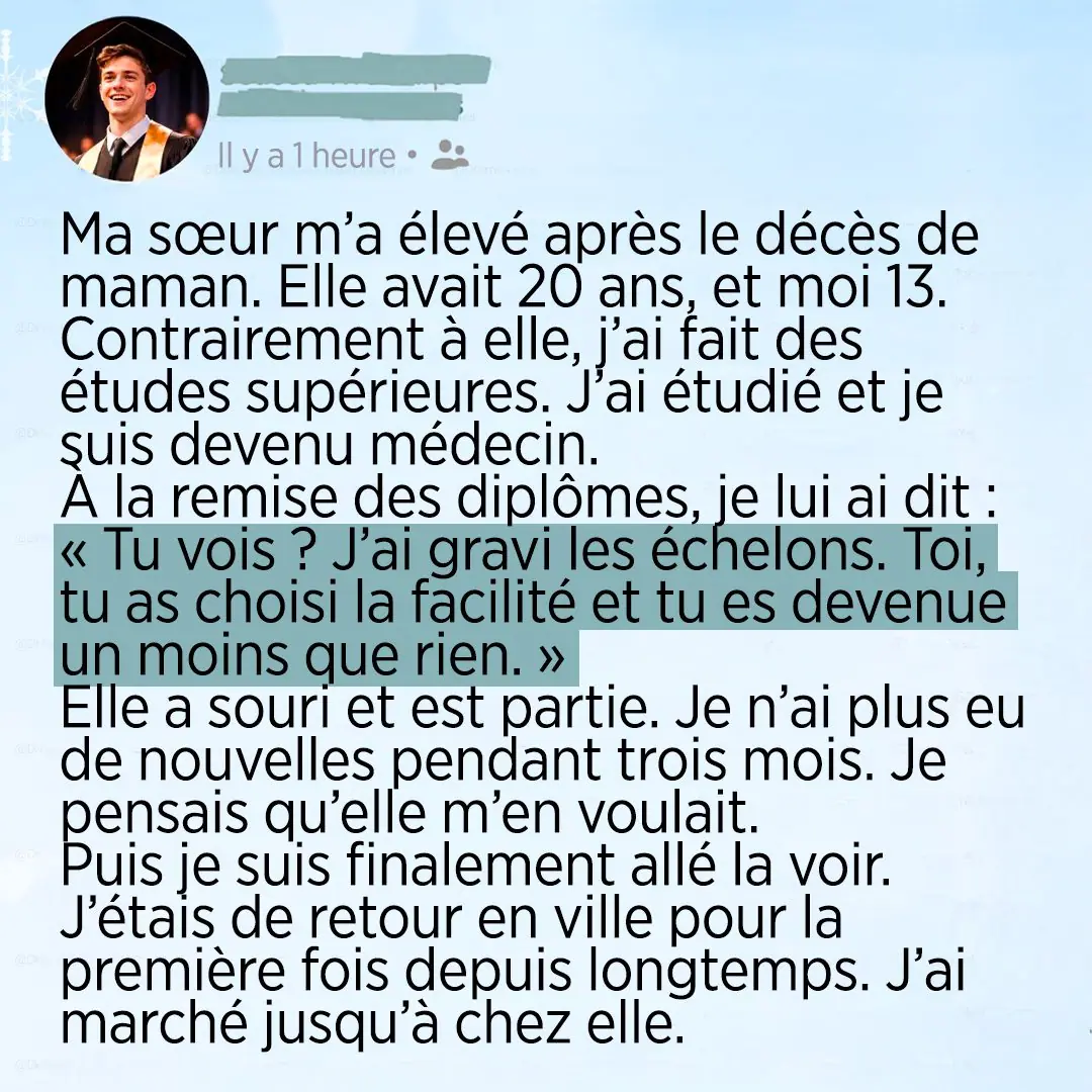 Lors de ma remise de diplome jai traite ma soeur de personne insignifiante trois mois plus tard je suis entre dans sa chambre et je me suis fige 1.jpg